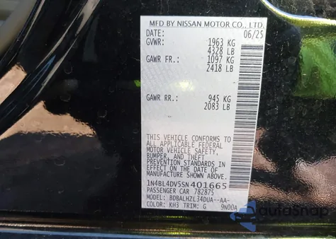 2025 Nissan Altima Sv Fwd из США, поврежденный, VIN 1N4BL4DV5SN401665